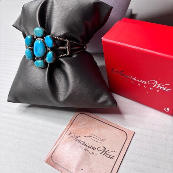 AMERICAN WEST Sterling Silver Kingman Turquoise 7-Stone Statement Cuff Bracelet - Picture 3 of 5